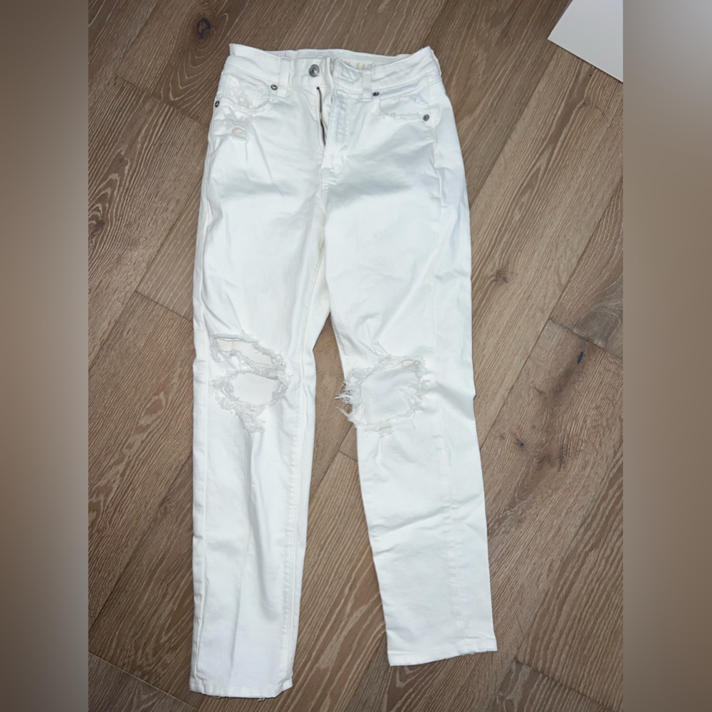 American eagle skinny straight white ripped jeans
